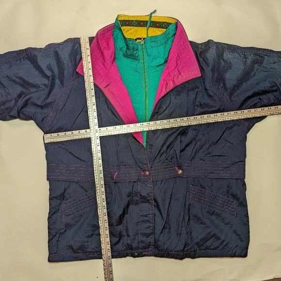 Vintage 80s Nuage Multicolour Navy Yellow Pink Wind Breaker Jacket Size 44 3XL - Picture 6 of 16